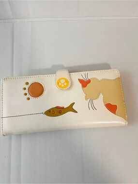 Cat & Fish Themed Cream Wallet with Orange Accents